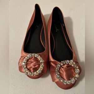 Qupid Pink Satin Flats with crystal embishment